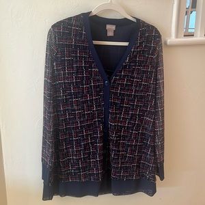Chico's Mesh Navy Print Cardigan  Size 2 (US L)